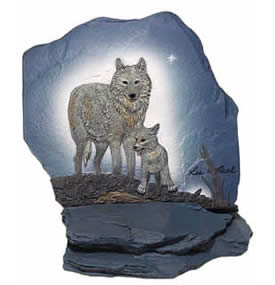 Country Artists Baylife Arts Wolf with Cub Figure Plaque