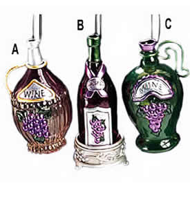 Kurt Adler Ornament Set Wine Bottles